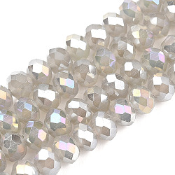Electroplate Glass Beads Strands, Imitation Jade Beads, AB Color Plated, Faceted, Rondelle, Gray, 4x3mm, Hole: 0.4mm, about 123~127pcs/strand, 16.5~16.9 inch(42~43cm)(EGLA-A034-J4mm-B09)
