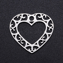 Non-Tarnish 201 Stainless Steel Pendants, Filigree Joiners Findings, Laser Cut, Heart, Stainless Steel Color, 17x19x1mm, Hole: 2mm(STAS-S105-JN901-1)