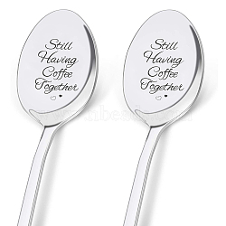 Stainless Steel Spoon, Letter Pattern, 196x32mm, 2pcs/set(AJEW-WH0160-004)