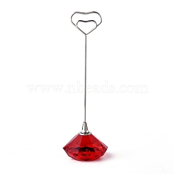 Diamond Shape Glass Name Card Holder, Wedding Table Number Card Holders, with Iron Findings, Heart, Red, 130mm(DJEW-F009-A08)