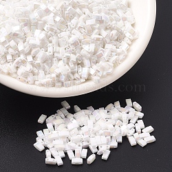 MIYUKI Half TILA Beads, Japanese Seed Beads, 2 Hole, Opaque Colours AB, (HTL471) White Pearl AB, 5x2.3x1.9mm, Hole: 0.8mm, about 250pcs/10g(X-SEED-J020-HTL0471)