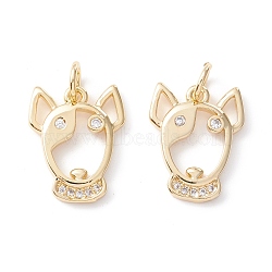 Brass Micro Pave Clear Cubic Zirconia Pendants, Cadmium Free & Lead Free, Real 18K Gold Plated, Bull Terrier, Real 18K Gold Plated, 16x12x2mm, Hole: 3.5mm(KK-D067-18G-RS)