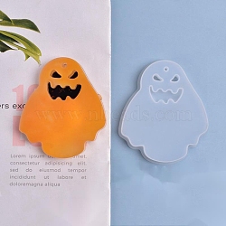 Halloween DIY Ghost Pendant Silicone Molds, Resin Casting Molds, For UV Resin, Epoxy Resin Jewelry Making, White, 86x72x11mm, Hole: 3mm, Inner Size: 80x68mm(DIY-P006-38)