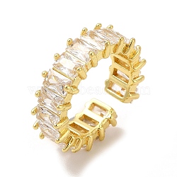 Cubic Zirconia Rectangle Open Cuff Ring, Real 18K Gold Plated Brass Jewelry for Women, Lead Free & Cadmium Free, Clear, Inner Diameter: 16mm(RJEW-G282-02G-02)