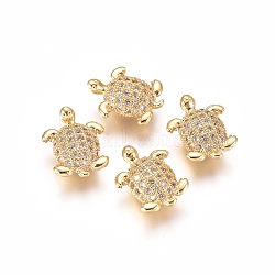 Brass Micro Pave Clear Cubic Zirconia Beads, Tortoise, Golden, 11x9x4mm, Hole: 1.2mm(ZIRC-I038-25G)