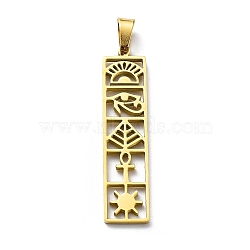 304 Stainless Steel Pendants, Rectangle Charm, Golden, 34x8x1.4mm, Hole: 5.5x3mm(STAS-D036-14A-G)