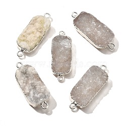 Natural Dyed Quartz Crystal Links Connector Charms, with Brass Findings, Rectangle, Silver Color Plated, White, 29.5~41x14.5~15.5x6.5~9.5mm, Hole: 2.5mm(G-K189-02S-02)