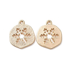 Brass Charms, Nickel Free, Real 18K Gold Plated, Flat Round with Snowflake, 14x12x1mm, Hole: 1mm(KK-Q735-251G)