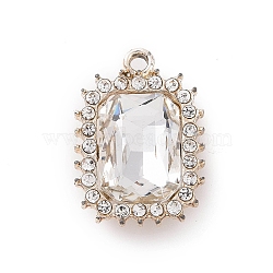 Alloy Rhinestone Pendants, Light Gold Tone Rectangle Charms, Crystal, 23.5x16.5x6mm, Hole: 1.8mm(ALRI-C008-51LG-01)