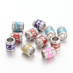 Enamel Alloy European Beads, Cadmium Free & Lead Free, Large Hole Column Beads, Platinum Plated, Mixed Color, Mixed Color, 8.5x7mm, Hole: 5mm(EA8640)