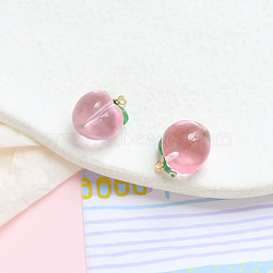 Transparent Resin Peach Charms, Imitation Fruit, Pink, 15x11mm(INS-PW0001-08G-01)