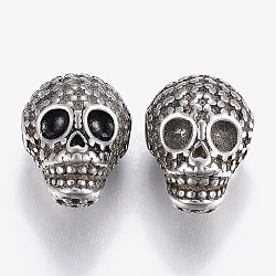 304 Stainless Steel Beads Rhinestone Settings, Skull, Antique Silver, 14x10.5x10mm, Hole: 2mm, Fit for 1~3mm rhinestone(STAS-P195-036AS)