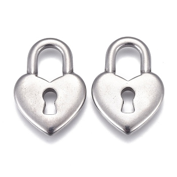 304 Stainless Steel Pendants, Heart Lock, Stainless Steel Color, 21x15x2mm, Hole: 5x7.5mm