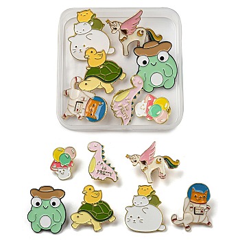 7Pcs 7 Style Dinosaur & Cat & Tortoise & Frog & Mushroom Enamel Pin, Cartoon Alloy Enamel Brooch for Clothes Bags, Golden, Mixed Color, 21.5~30x20~34.5x9.5~11mm, 1pc/style