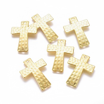 Alloy Links connectors, Cadmium Free & Nickel Free & Lead Free, Hammered Cross, Golden, 38x27.5x3mm, Hole: 2mm