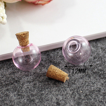 Miniature Glass Bottles, with Cork Stoppers, Empty Wishing Bottles, for Dollhouse Accessories, Jewelry Making, Round, Pearl Pink, 12mm