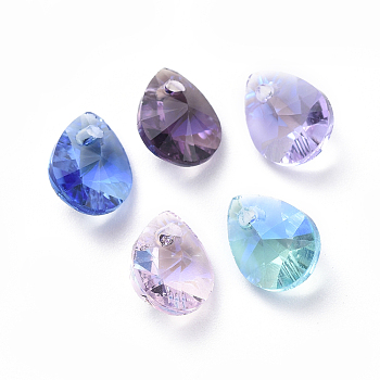 Glass Rhinestone Charms, Faceted, Teardrop, Mixed Color, 8x6x4mm, Hole: 1.2mm