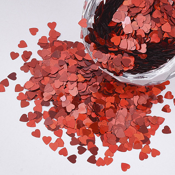Valentine's Day Ornament Accessories, PVC Plastic Paillette/Sequins Beads, No Hole/Undrilled Beads, Single Face Laser Bright Flake, Heart, Red, 3x3x0.1mm, about 1700pcs/bag