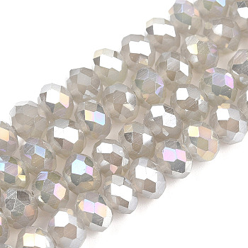 Electroplate Glass Beads Strands, Imitation Jade Beads, AB Color Plated, Faceted, Rondelle, Gray, 4x3mm, Hole: 0.4mm, about 113~115pcs/strand, 41~42cm