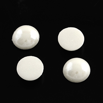 Pearlized Plated Opaque Glass Cabochons, Half Round/Dome, White, 13~14x5~5.5mm