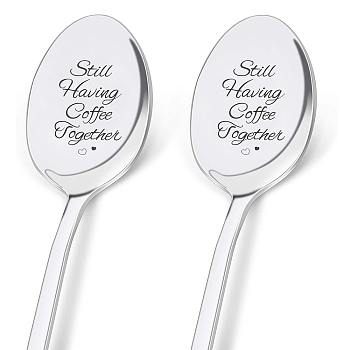 Stainless Steel Spoon, Letter Pattern, 196x32mm, 2pcs/set