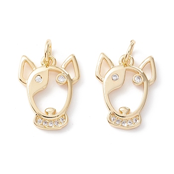 Brass Micro Pave Clear Cubic Zirconia Pendants, Cadmium Free & Lead Free, Real 18K Gold Plated, Bull Terrier, Real 18K Gold Plated, 16x12x2mm, Hole: 3.5mm