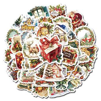 50Pcs Christmas Theme Paper Stickers, Self-Adhesive Stickers, for DIY Photo Album Diary Scrapbook Decoration, Mixed Color, 30~80mm