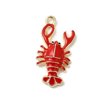 Alloy Enamel Pendants, Lobster, Golden, Red, 24.5x12x3.5mm, Hole: 1.7mm