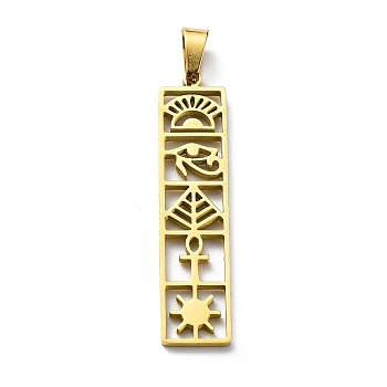 304 Stainless Steel Pendants, Rectangle Charm, Golden, 34x8x1.4mm, Hole: 5.5x3mm