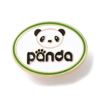 Cartoon Panda Enamel Pins, Light Gold Tone Alloy Badge for Backpack Clothes, Oval, 24x31mm