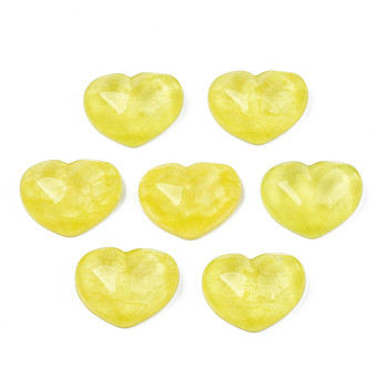 Transparent Resin Cabochons, Water Ripple, Heart, Yellow, 17x21x7.5mm