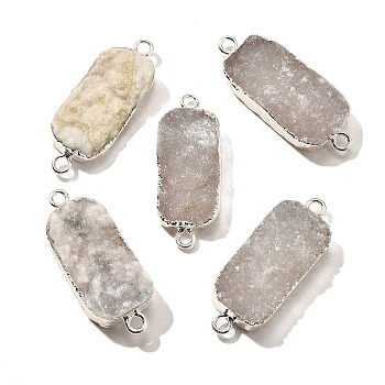 Natural Dyed Quartz Crystal Links Connector Charms, with Brass Findings, Rectangle, Silver Color Plated, White, 29.5~41x14.5~15.5x6.5~9.5mm, Hole: 2.5mm