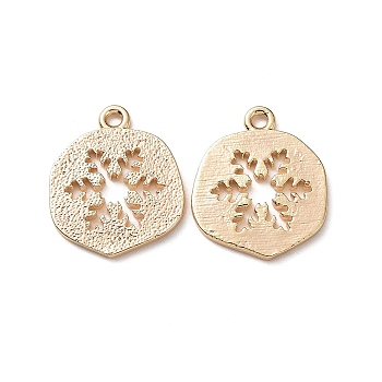 Brass Charms, Nickel Free, Real 18K Gold Plated, Flat Round with Snowflake, 14x12x1mm, Hole: 1mm
