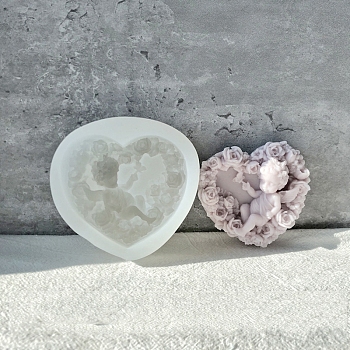 DIY Silicone Candle Molds, For Candle Making, Heart with Angel, White, 8.3x8.2cm