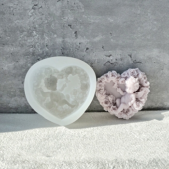 DIY Silicone Statue Candle Molds, For Candle Making, Heart with Angel, White, 8.3x8.2cm