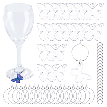 DIY Blank Wine Glass Charm Making Kit, Including Acrylic Pendants, Brass Wine Glass Charm Rings, Brass Jump Rings, Butterfly, 22.5x29.5x3mm, Hole: 2.5mm