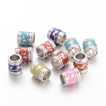 Enamel Alloy European Beads, Cadmium Free & Lead Free, Large Hole Column Beads, Platinum Plated, Mixed Color, Mixed Color, 8.5x7mm, Hole: 5mm