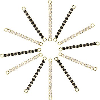 12Pcs 2 Colors Brass Micro Pave Cubic Zirconia Connector Charms, Rectangle Bar, Golden, Mixed Color, 41x3x3mm, Hole: 2mm, 6pcs/color