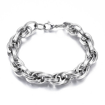 201 Stainless Steel Rope Chain Bracelet for Men Women, Stainless Steel Color, 9-1/4 inch(23.5cm)
