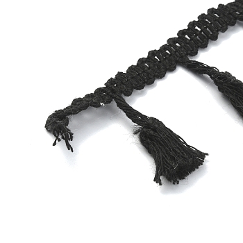 Cotton Tassel Ribbon, Garment Accessories, Black, 3/8 inch(10mm)