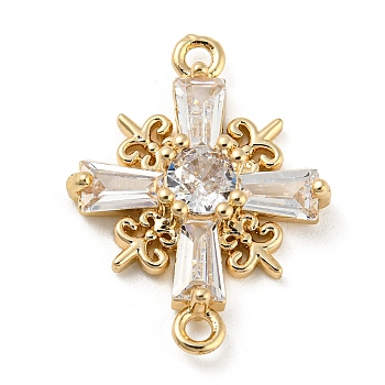 Brass Pave Clear Cubic Zirconia Connector Charms, Cross Links, Light Gold, 19.5x15x4mm, Hole: 1.4mm