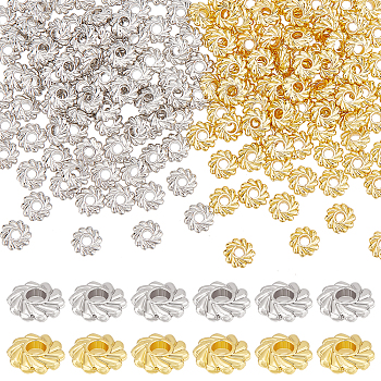 160Pcs 2 Colors Alloy Spacer Beads, Long-Lasting Plated, Flower, Platinum & Golden, 4.8x1.5mm, Hole: 1.2mm, 80pcs/color