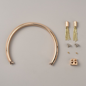 Bag Accessories Kits, including Zinc Alloy Cuff Ring Bag Handles, Tassel Pendant Decoration, Screws & Cord Lock, for Purse Making, Light Gold, 10.5x12.5x0.95cm