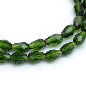 Transparent Glass Bead Strands, Faceted Teardrop, Green, 11x8mm, Hole: 1mm, 60pcs/strand, 28 inch