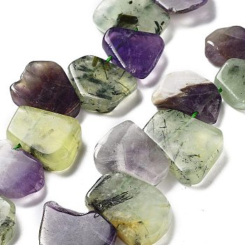 Natural Prehnite & Amethyst Beads Strands, Nuggets, Top Drilled, 16~17x18~23.5x6~8mm, Hole: 0.7mm, about 15pcs/strand, 7.28~7.72''(18.5~19.6cm)