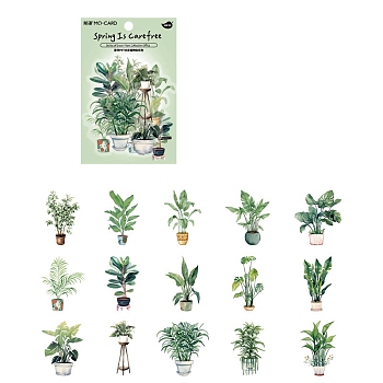 30Pcs Plant Waterproof PET Decorative Stickers, Self-adhesive Plant Decals, for DIY Scrapbooking, Medium Sea Green, 34~55mm