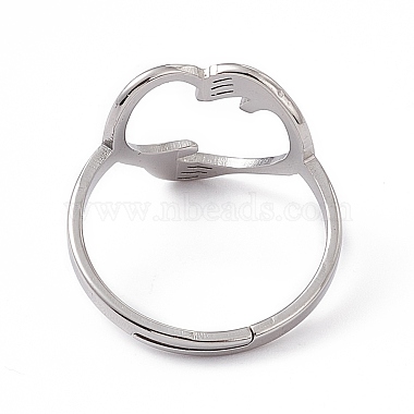 Non-Tarnish 201 Stainless Steel Hand Hug Heart Adjustable Ring for Women(RJEW-K238-05P)-2