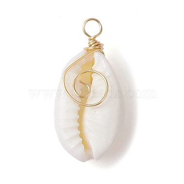 5Pcs Natural Cowrie Shell Copper Wire Wrapped Vortex Pendants(PALLOY-JF02463)-3