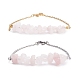 2Pcs 2 Color Natural Rose Quartz Chip Beaded Link Bracelets Set with 304 Stainless Steel Cable Chains(BJEW-JB07914-06)-1