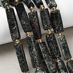 Natural Seraphinite Beads Strands, Column, with Seed Beads, 14~30x6.5~7.5x6.5~7.5mm, Hole: 1mm, about 13~15pcs/strand, 15.87''(40.3cm)~16.06''(40.8cm)(G-D353-A05)